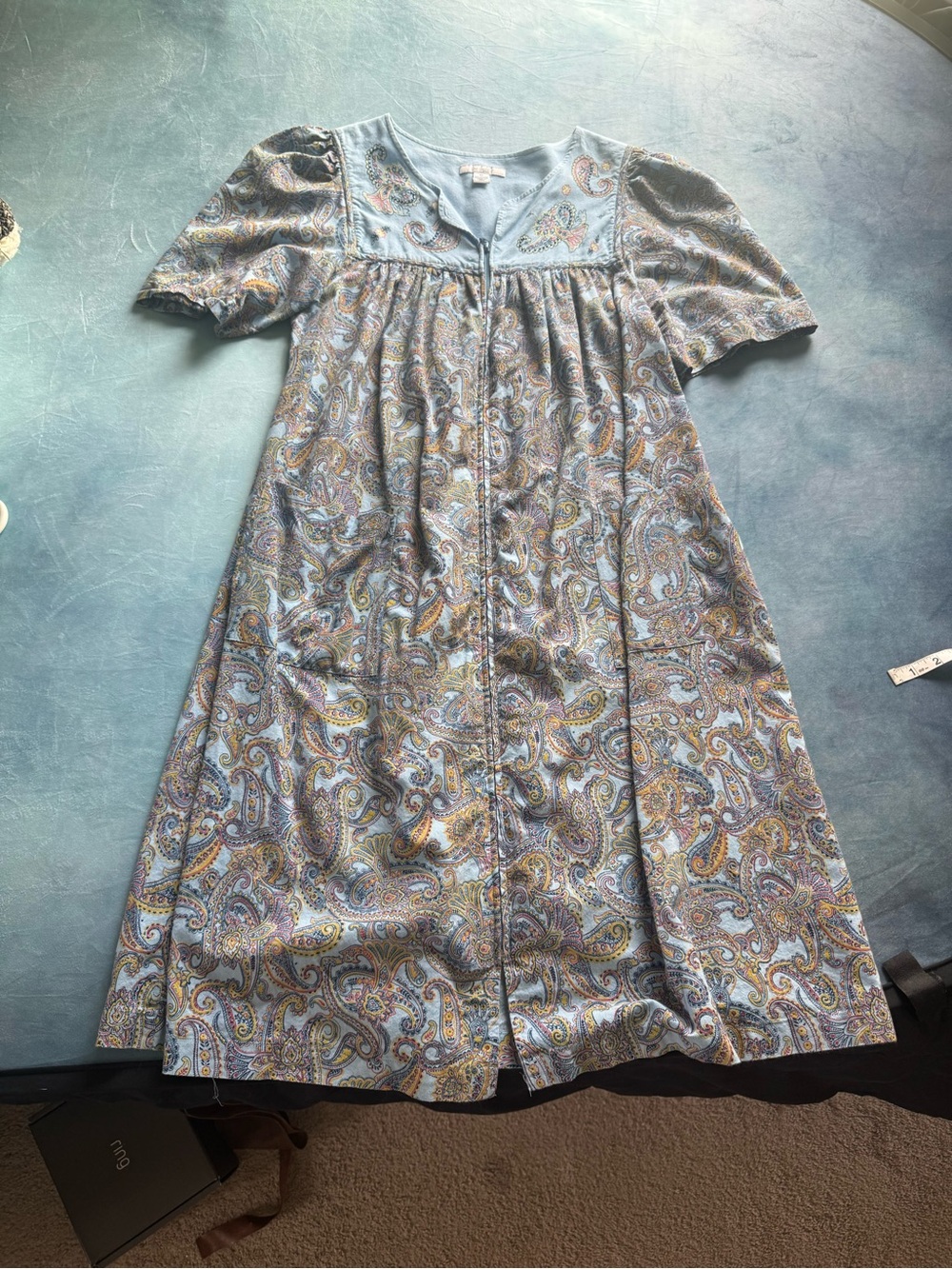 Paisley Button-Front Midi Dress in Light Blue